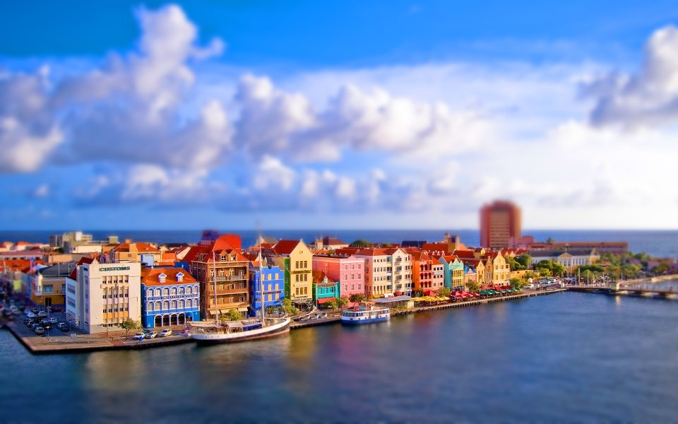 Curacao Willemstad Harbor Colorful Buildings Aerial View
