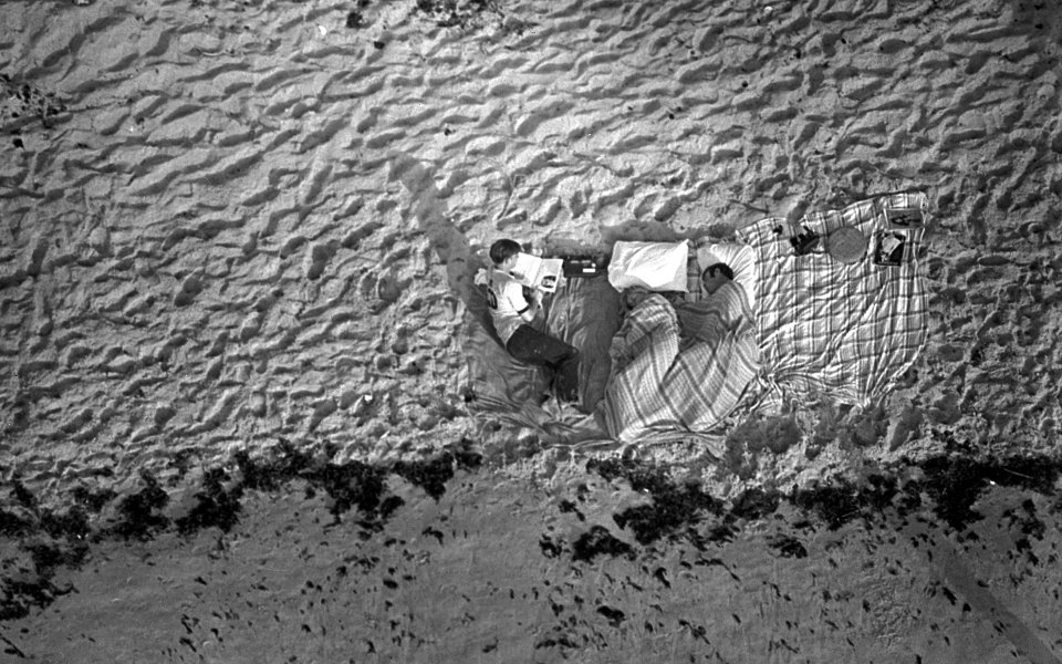 Black And White Photography Of Parent Child On Beach