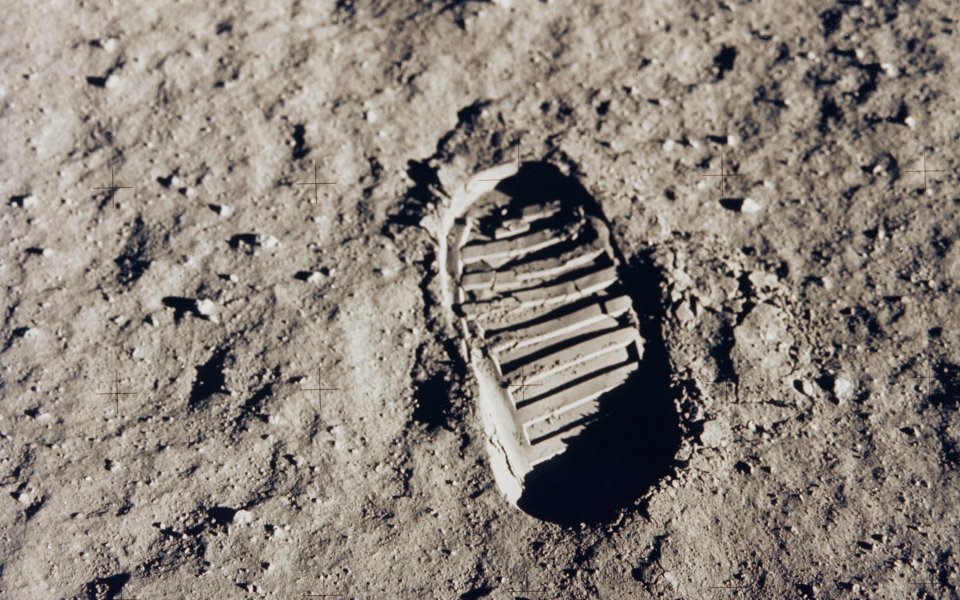 Apollo Mission Astronaut Boot Print On Moon Surface