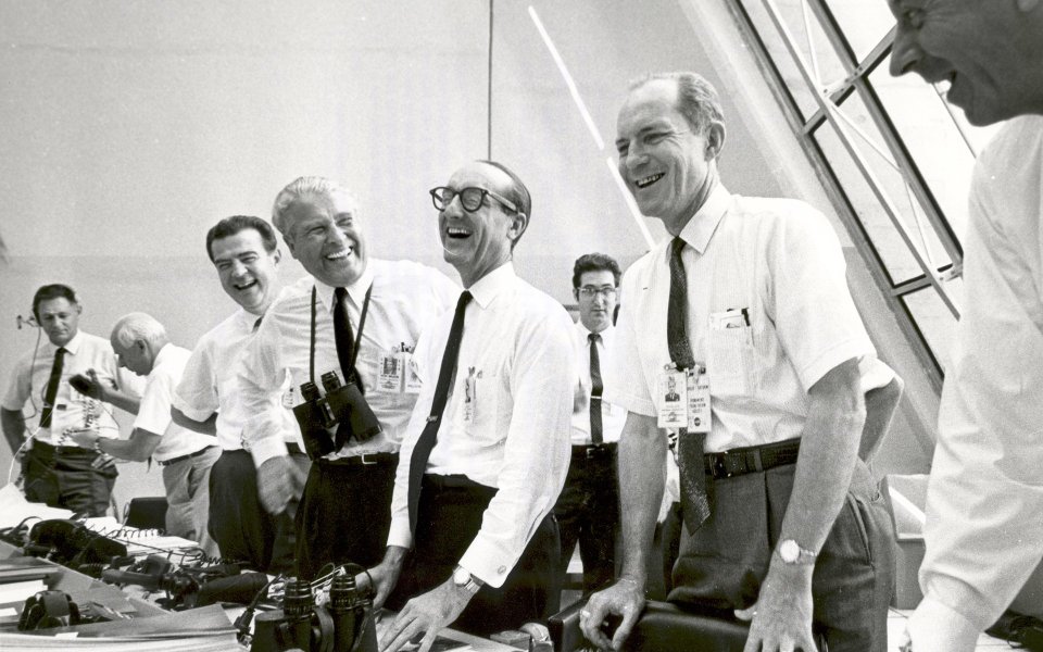 NASA Apollo Mission Control Room Team Celebration Scene