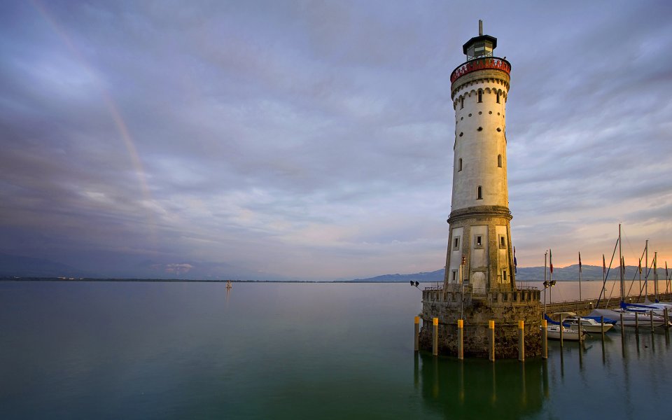 German Lindau Lighthouse And Lake Sunset Landscape