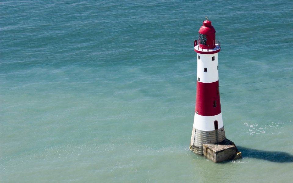 British Coast Red White Lighthouse Blue Ocean