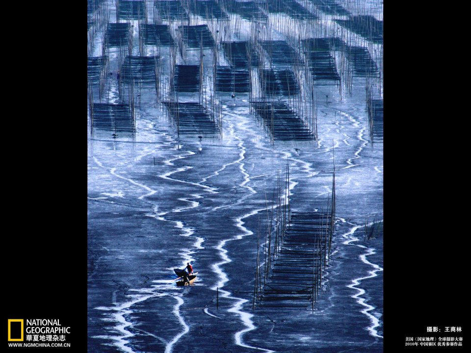 China Fujian Xiapu Tidal Flat Aquaculture Racks And Fishing Boat Scene