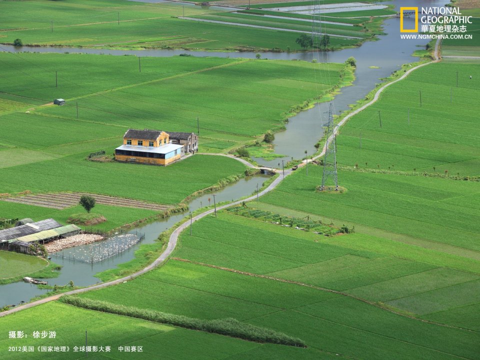 China Rural Rice Fields River Aerial View