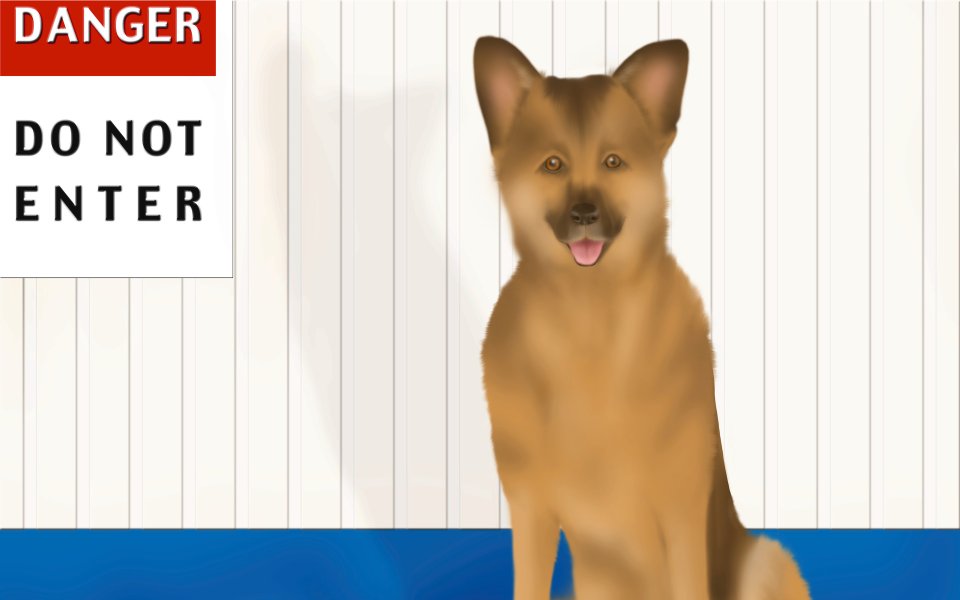 Cute Dog With Danger Sign Illustration