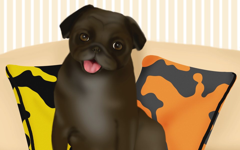 Cute Black Pug Illustration