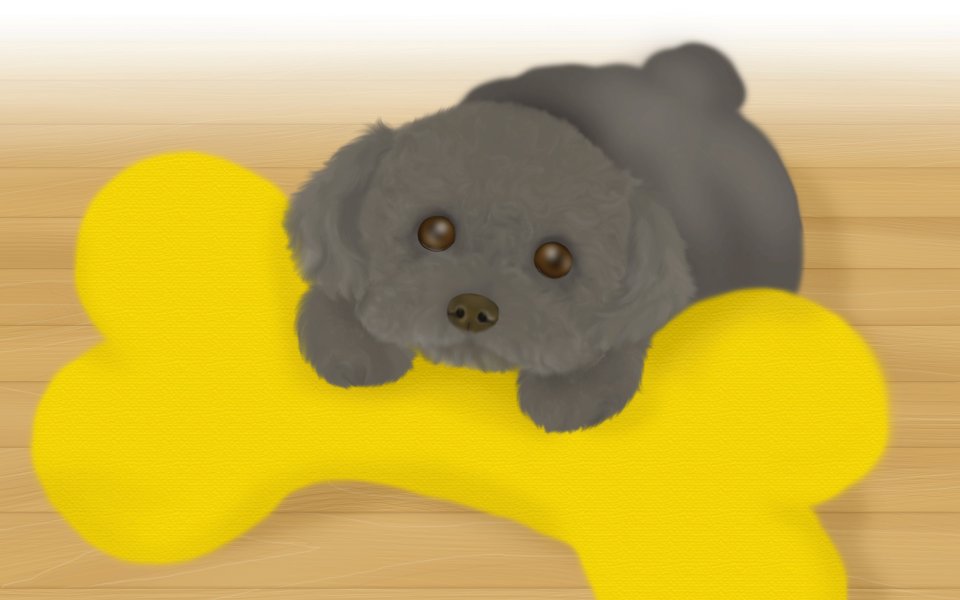 Cute Grey Poodle With Bone Toy Illustration