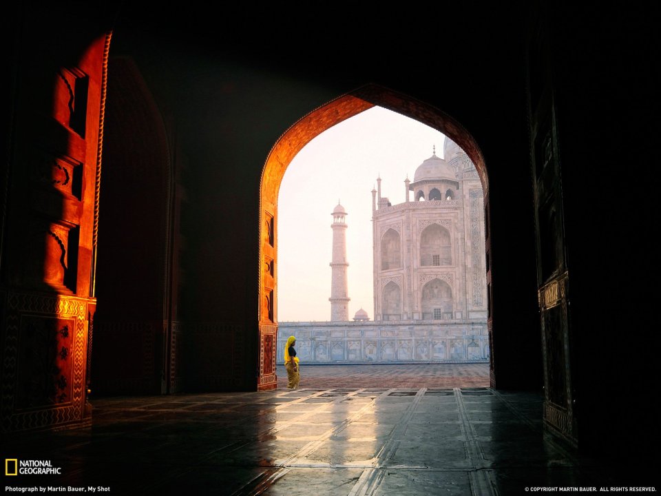 Taj Mahal In Agra India Through Archway At Dawn