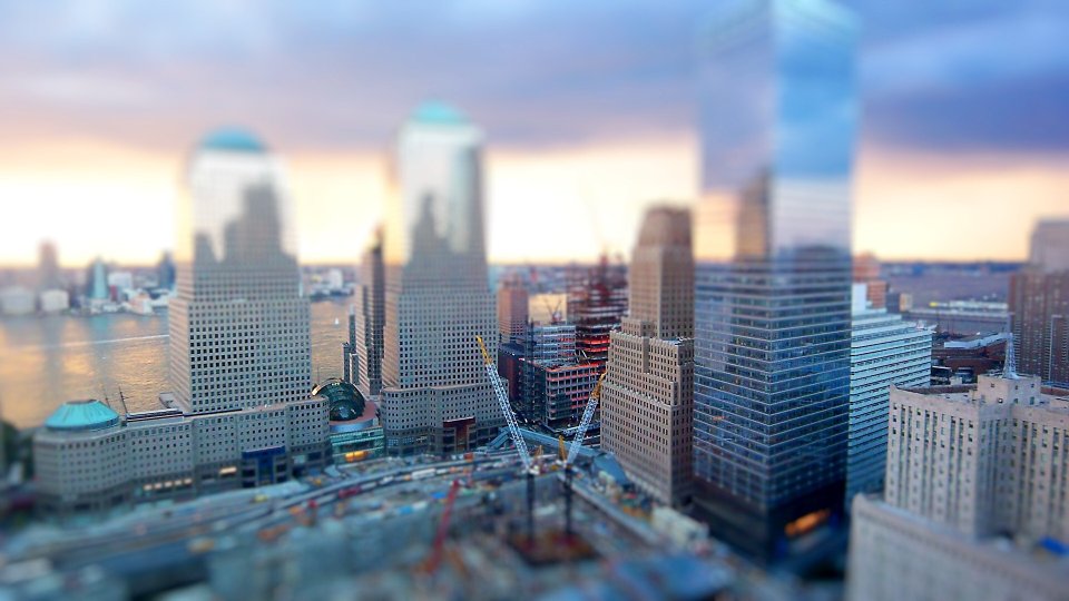Tilt Shift New York World Trade Center Area Dusk Cityscape