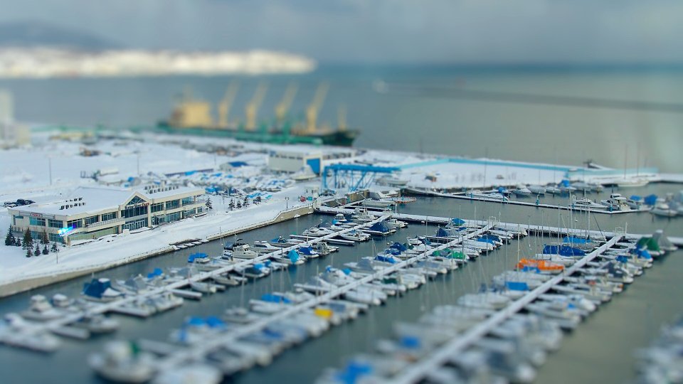 Tilt Shift Snowy Harbor Yacht Marina