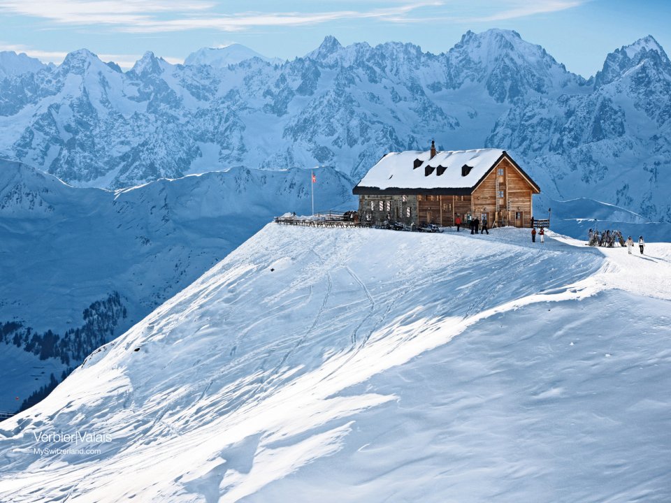 瑞士韦尔比耶雪山木屋滑雪场