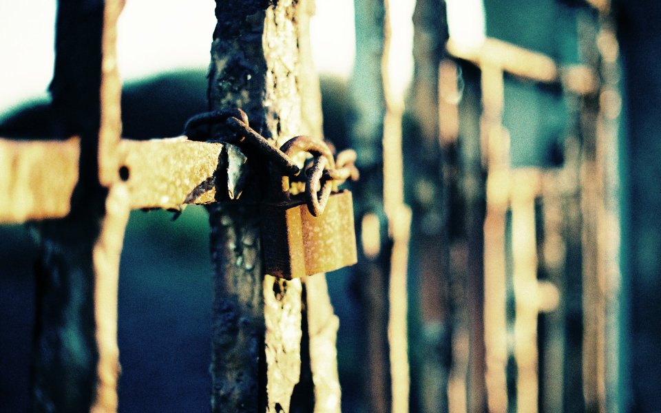 Lomo Style Rusty Schoolgate Lock Close Up