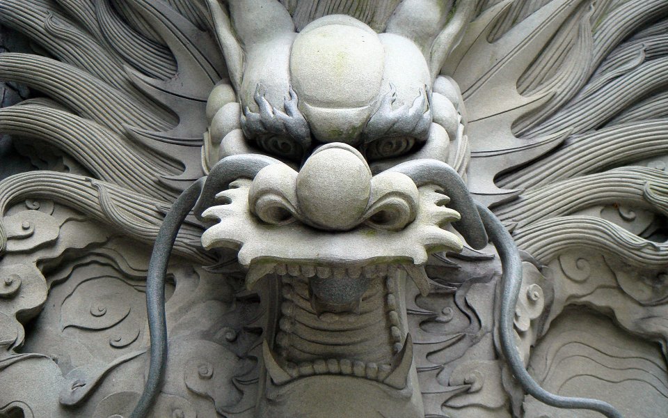 Chinese Traditional Stone Dragon Head Close Up Detail