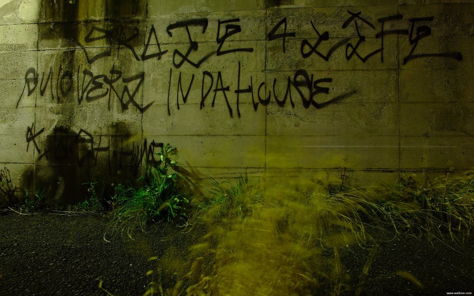 Japan Yokohama Graffiti Concrete Wall Night Scene