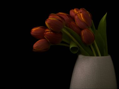 Red Orange Tulips And Cracked Vase Still Life Photography