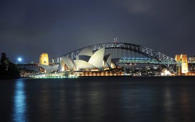 澳大利亚悉尼夜景：歌剧院与海港大桥的壮丽夜色