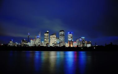 澳大利亚悉尼夜景 摩天大楼水面倒影 城市风光
