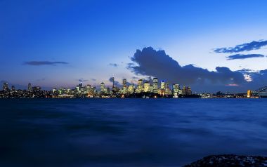 澳大利亚悉尼黄昏城市天际线与海港大桥