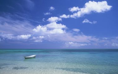 Japan Okinawa Beach Boat Blue Sky White Clouds