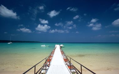 Japan Okinawa Beach Pier And Turquoise Sea