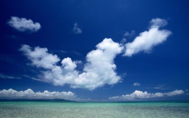 Japan Okinawa Beach Clear Sea Blue Sky White Clouds