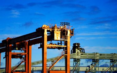 Port Industrial Crane Blue Sky Background