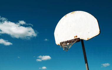 Outdoor Basketball Hoop Blue Sky White Clouds
