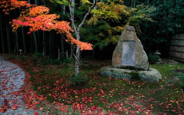 Japan Kyoto Enkoji Temple Autumn Maple And Stone Monument