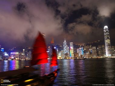Hong Kong Victoria Harbor Night Sailboat