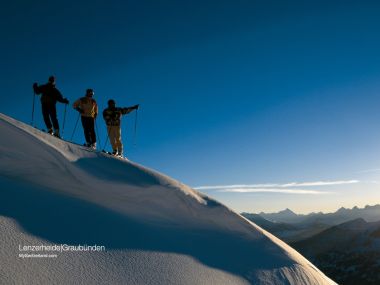 Switzerland Lenzerheide Skiers Snow Slope Silhouette