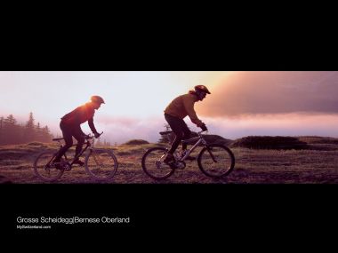 Switzerland Bernese Oberland Grosse Scheidegg Mountain Biking At Sunset