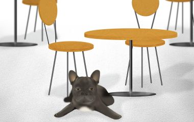 咖啡馆里的可爱法国斗牛犬插画