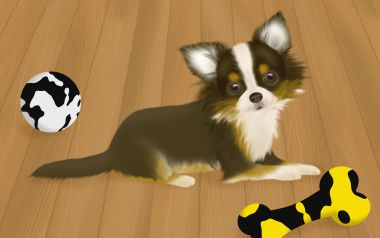 可爱吉娃娃与玩具插画