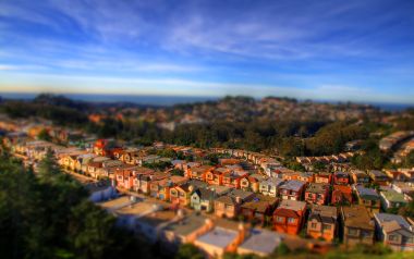 美国旧金山彩色住宅区移轴摄影景观