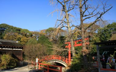 Japan Kyoto Shimogamo Shrine Torii And Red Bridge