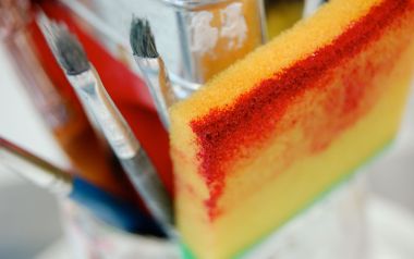 Artistic Creation Tools Close Up: Brushes And Colorful Sponge