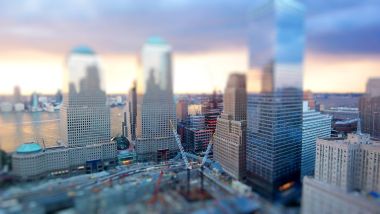 Tilt Shift New York World Trade Center Area Dusk Cityscape