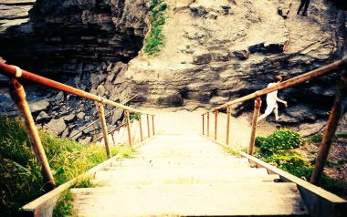 Ireland Bundoran Lomo Film Style Cliff Stairs Railings