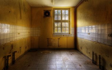 Abandoned Indoor Space Yellow Walls Tile Floor