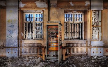 Abandoned Industrial Building Interior Ruins
