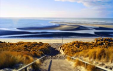 Tilt Shift Beach Dunes And Ocean Landscape