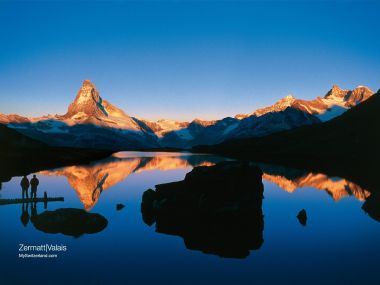 Swiss Zermatt Matterhorn Lake Sunset Landscape