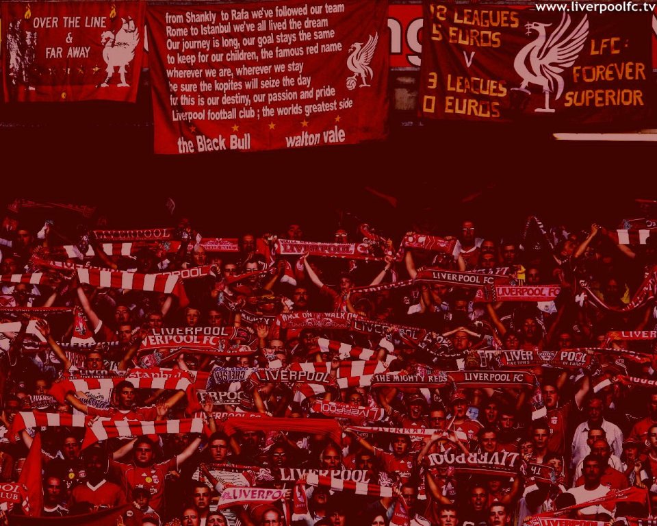 Liverpool Fc Kop Stand Fans Cheering Scene