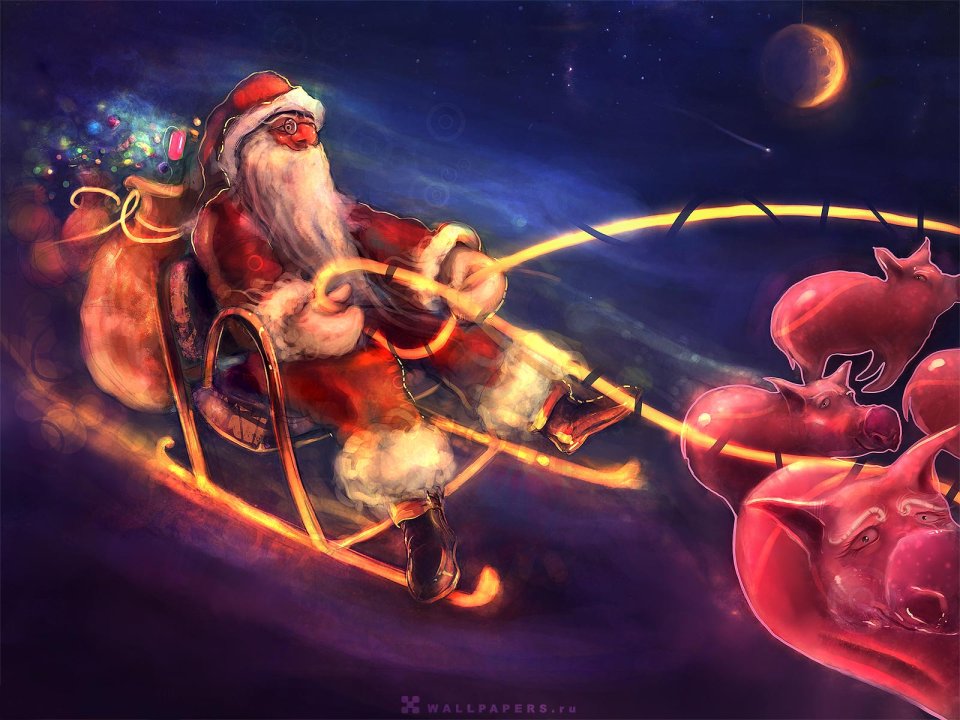 Fantasy Santa Claus Sleigh Starry Night