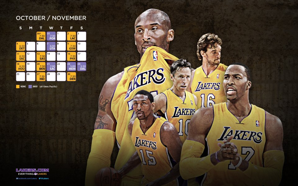 Los Angeles Lakers 2023 24 Season October November Schedule Poster
