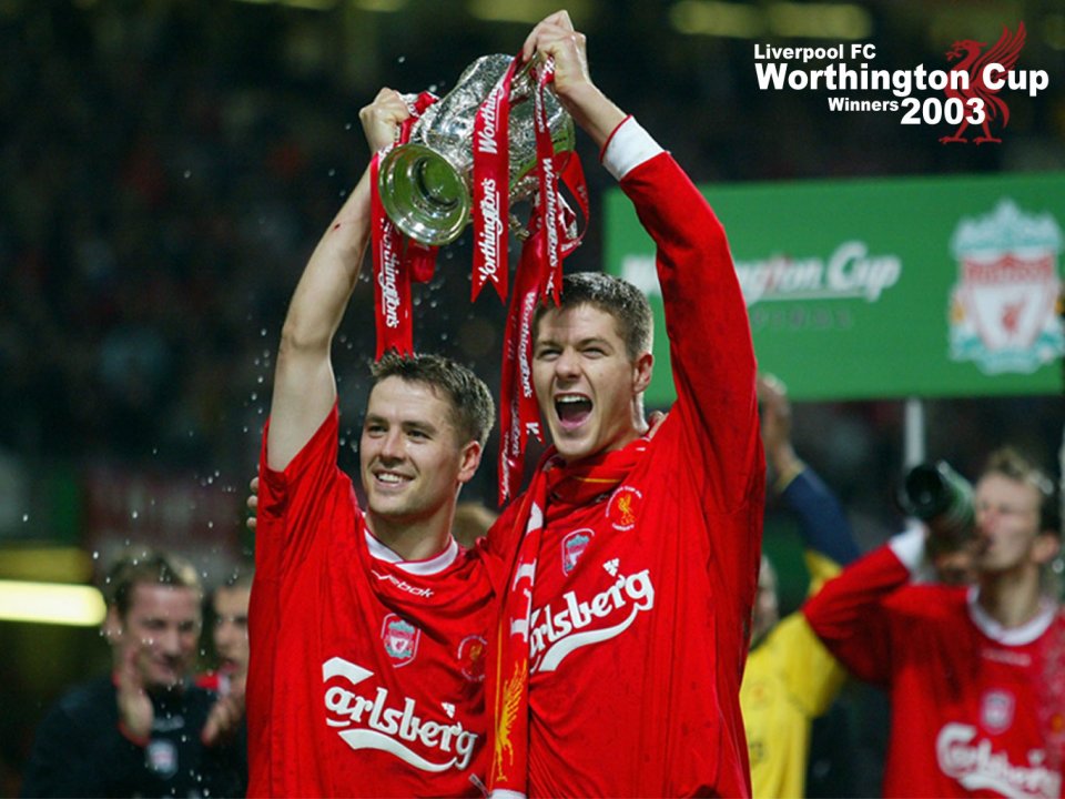 Liverpool FC 2003 Worthington Cup Winners Gerrard Owen Celebration