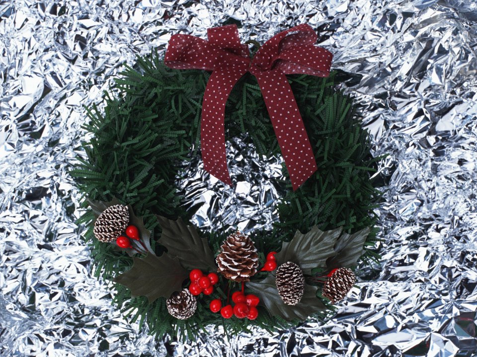 Christmas Wreath On Foil Background