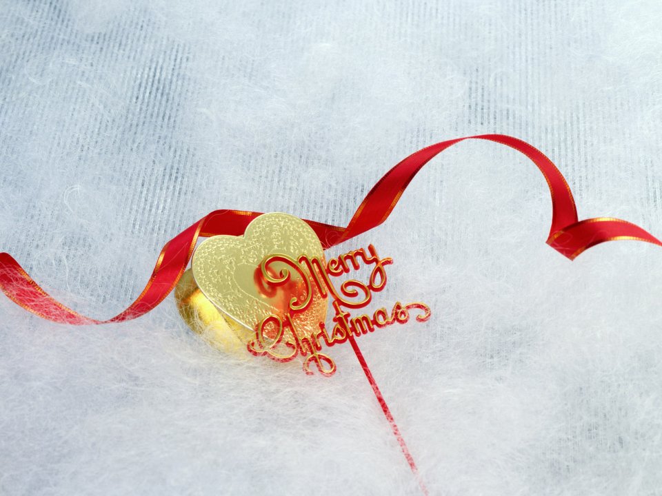 Gold Heart Christmas Decoration Red Ribbon