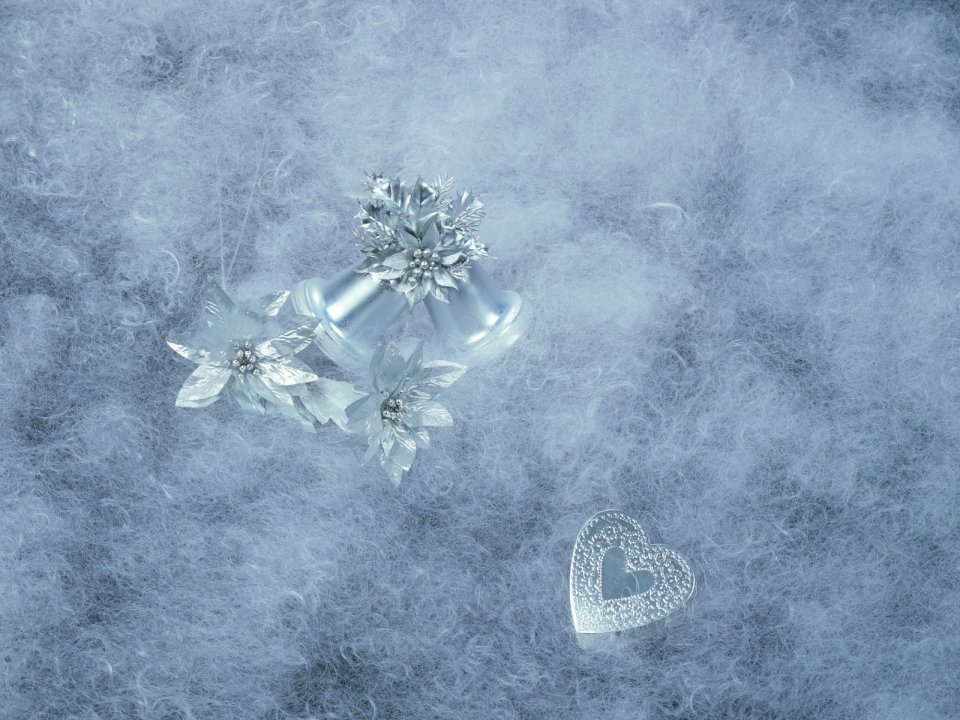 Silver Christmas Bells Heart Box On Blue Fuzzy Background