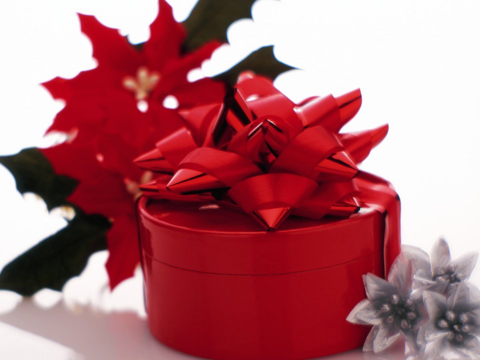 Red Round Christmas Gift Box With Poinsettia